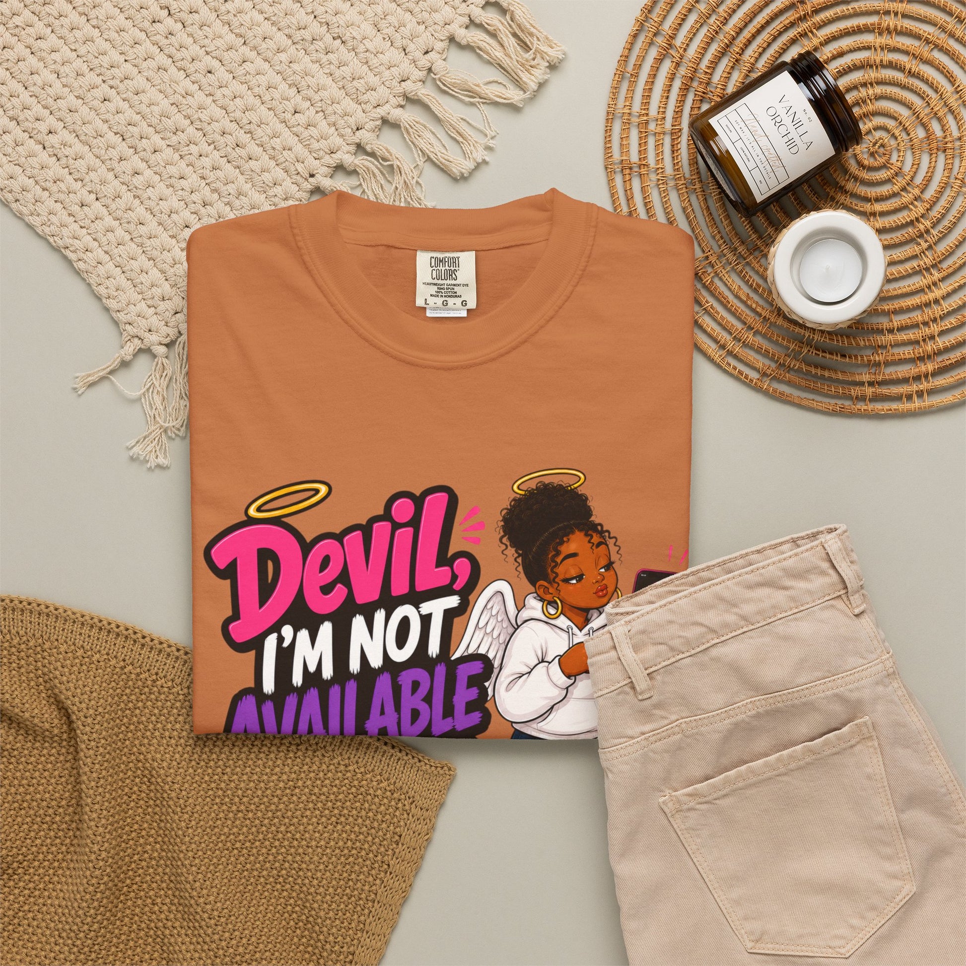 Devil, I’m Not Available for Foolishness T-Shirt — Sassy Black Girl Graphic Tee - ClaimedbyGodDesigns