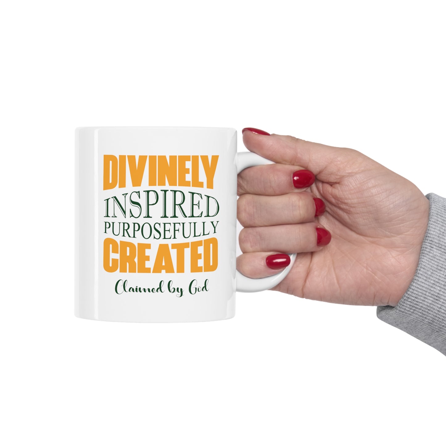Divinely Inspired Purposefully Created Christian White Ceramic Mug 11oz (double sided print)