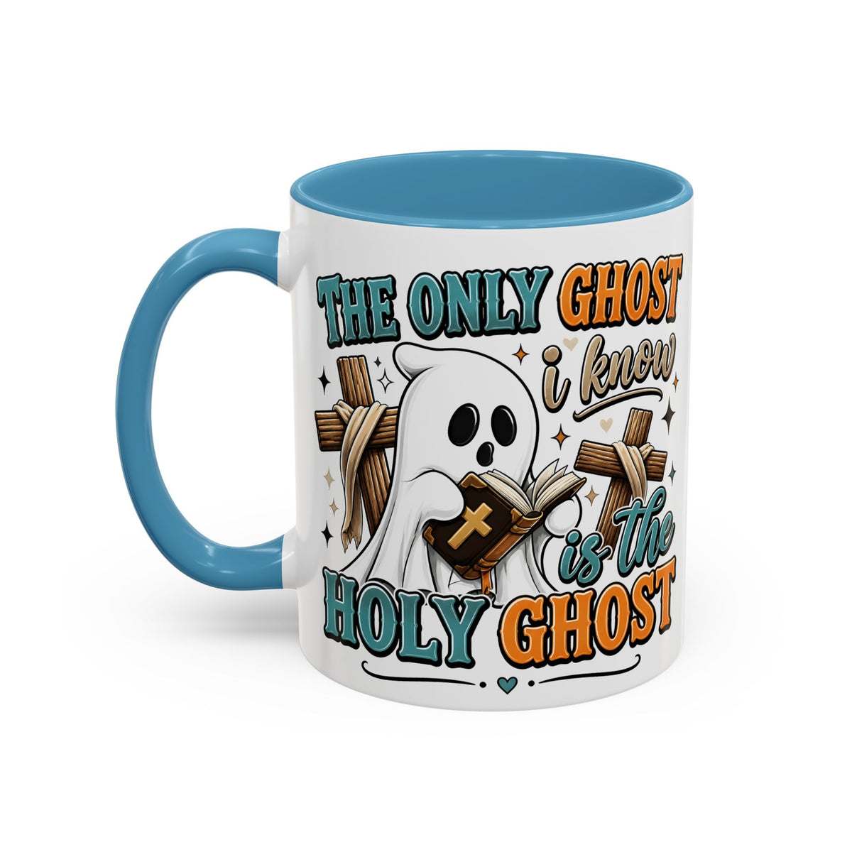 Accent Mug — "The Only Ghost I Know Is the Holy Ghost" Christian Halloween Coffee Cup