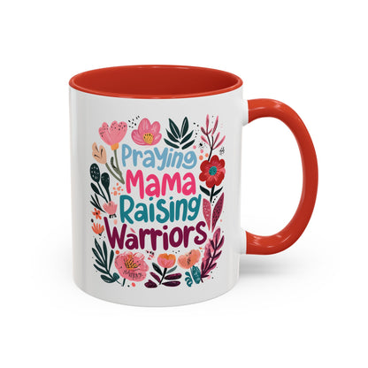 Floral Inspirational Coffee Accent Mug - Praying Mama Raising Warriors, Gift for Moms, Mother's Day Mug, Motivational Cup, Unique Kitchenware