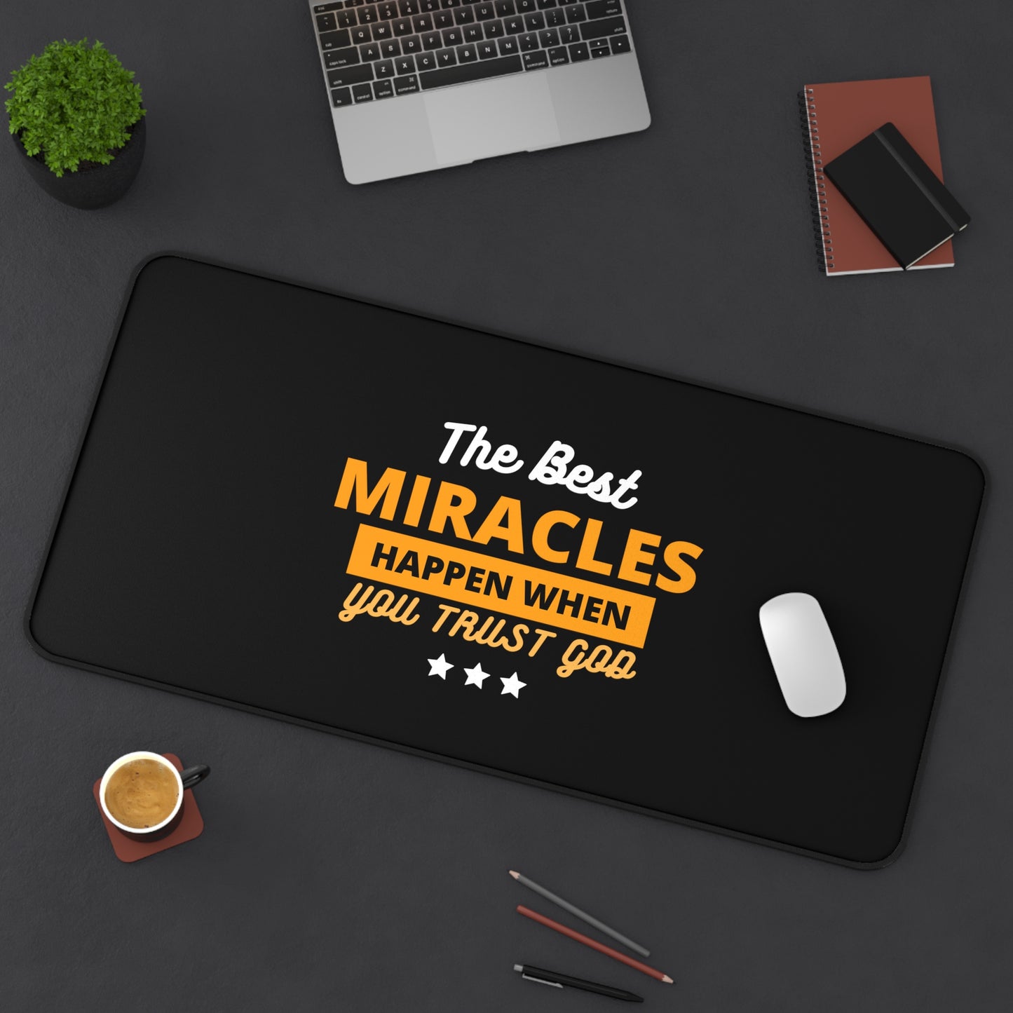 The Best Miracles Happen When You Trust God Christian Computer Keyboard Mouse Desk Mat