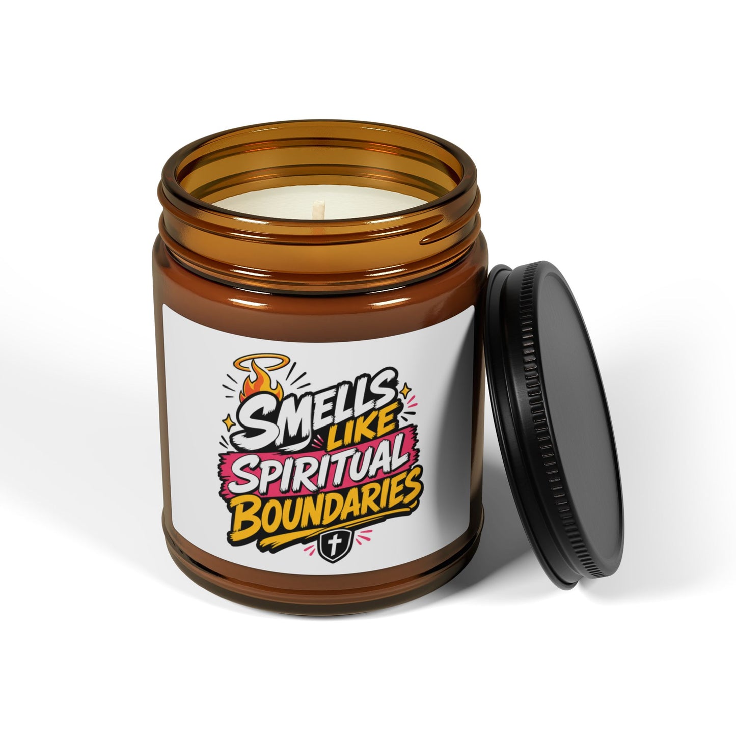 Candle — "Smells Like Spiritual Boundaries" Scented Soy Candle (Amber Jar)