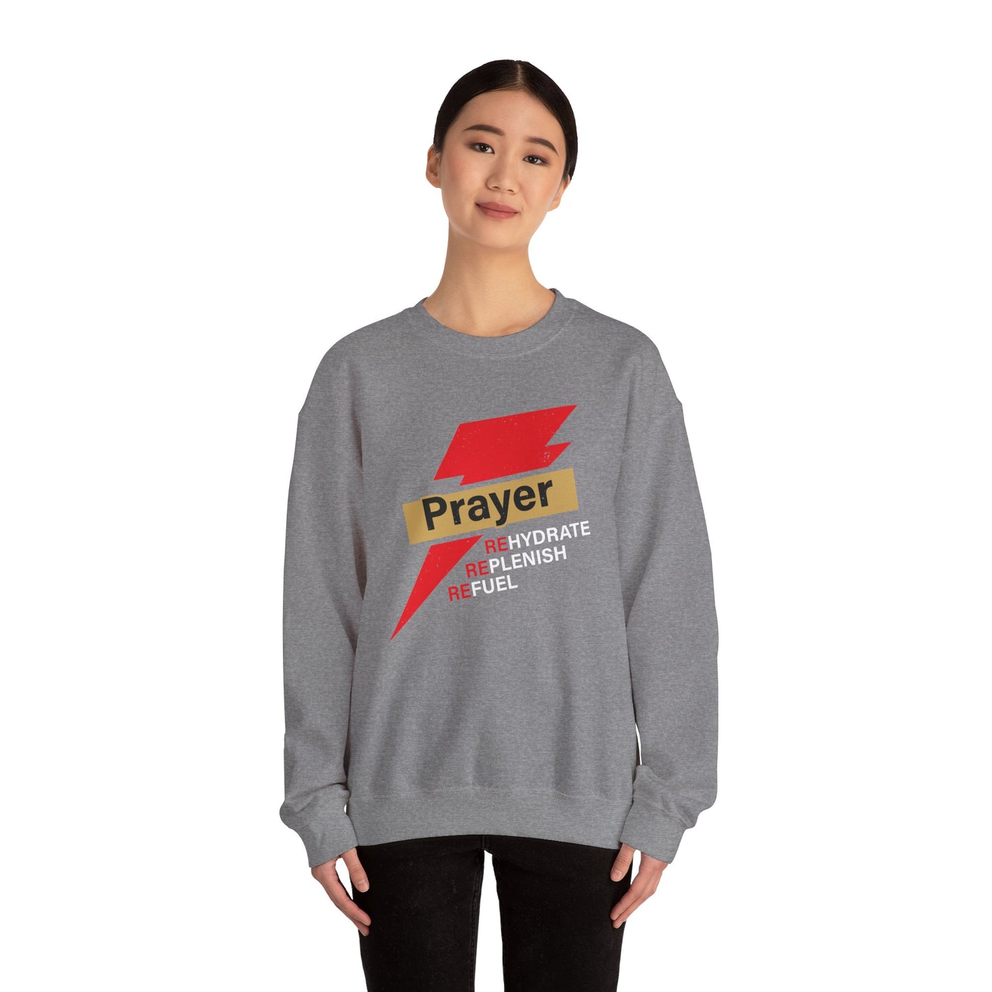 Prayer Rehydrate Replenish Refuel Unisex Heavy Blend™ Crewneck Christian Sweatshirt