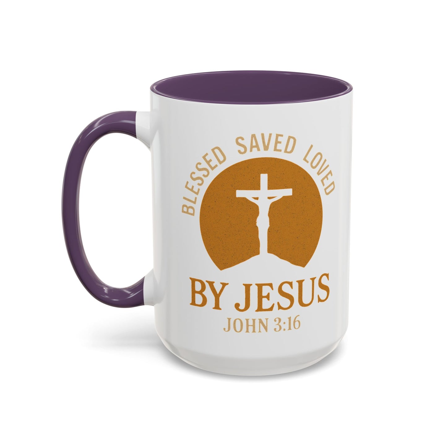 Inspirational Accent Coffee Mug - Blessed, Saved, Loved by Him | John 3:16