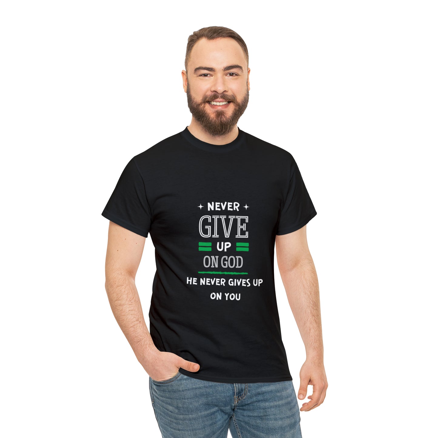 Never Give Up On God He Never Gives Up On You Unisex Heavy Cotton Tee Printify