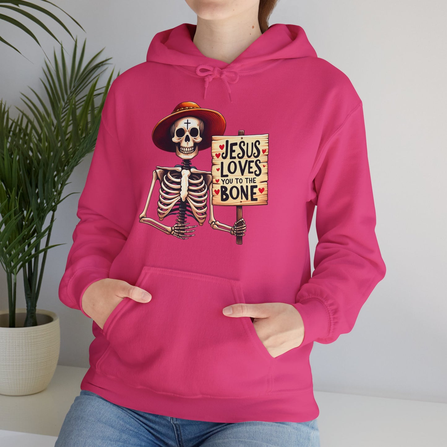 Jesus Loves You To The Bone (Halloween Themed) Unisex Christian Hooded Pullover Sweatshirt