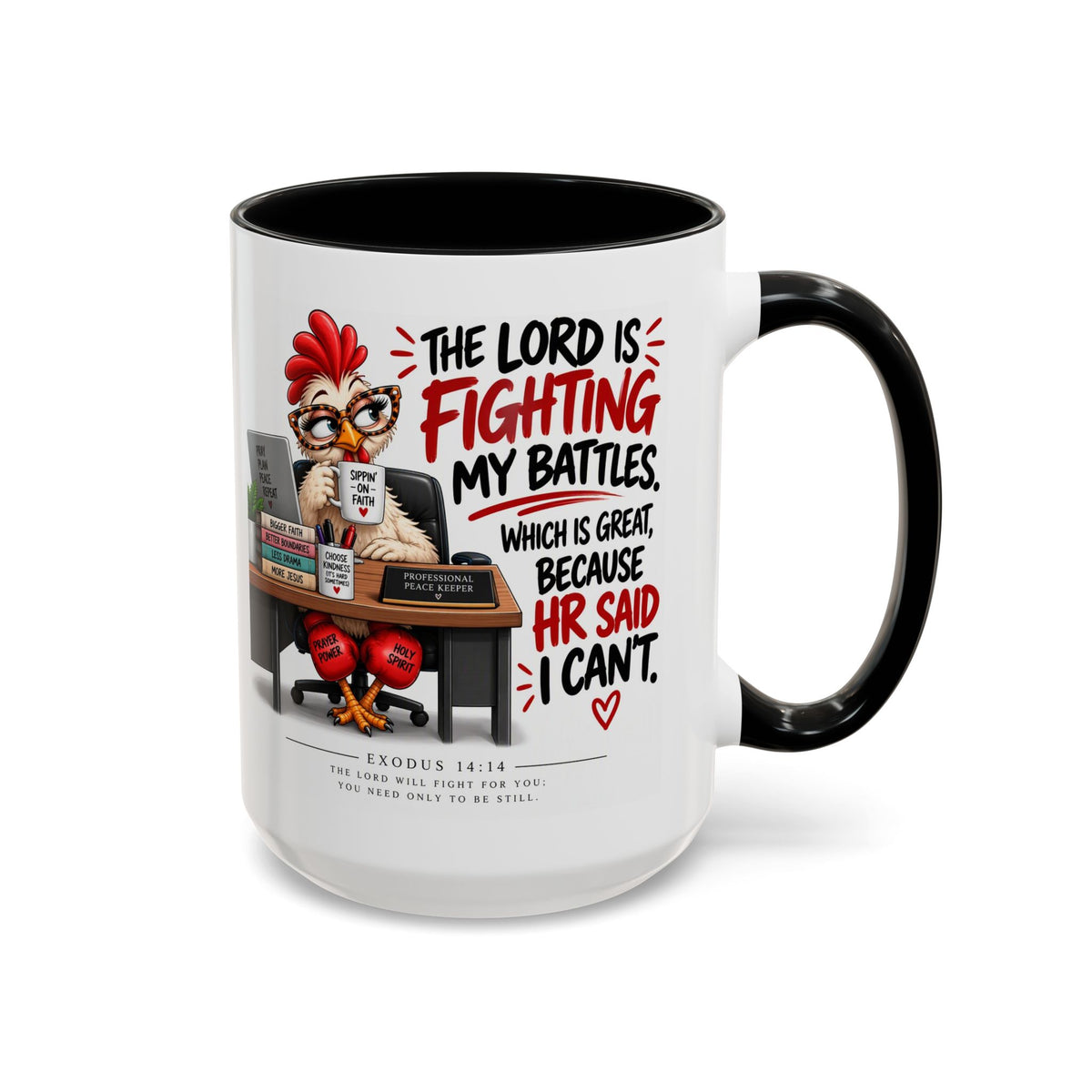 Inspirational Accent Coffee Mug — “The Lord Is Fighting My Battles” Faith Quote (11/15oz)