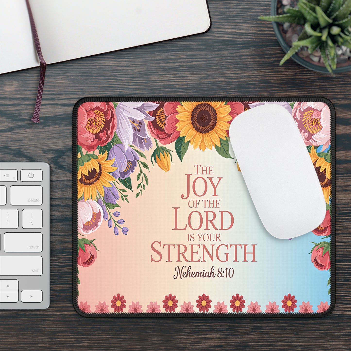 Floral Inspirational Gaming Mouse Pad - Joy of the Lord - Nehemiah 8:10