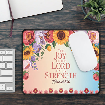Floral Inspirational Gaming Mouse Pad - Joy of the Lord - Nehemiah 8:10