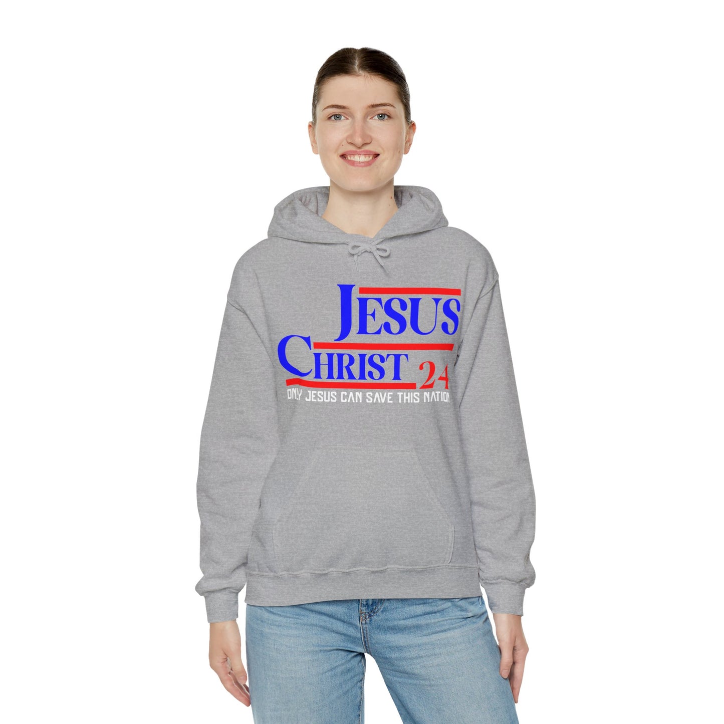 Jesus Christ 2024 Only Jesus Can Save This Nation Election Year Unisex Christian Hooded Pullover Sweatshirt