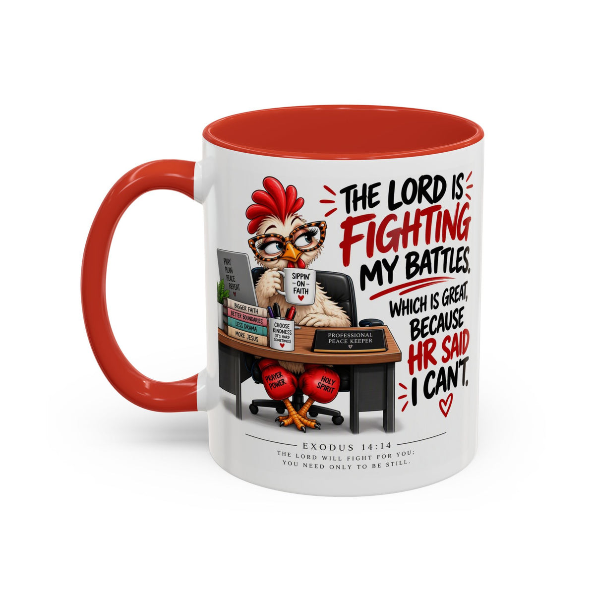 Inspirational Accent Coffee Mug — “The Lord Is Fighting My Battles” Faith Quote (11/15oz)