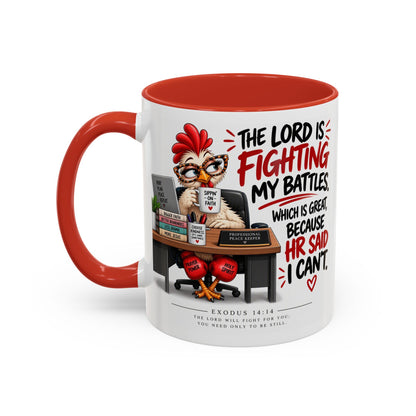 Inspirational Accent Coffee Mug — “The Lord Is Fighting My Battles” Faith Quote (11/15oz)