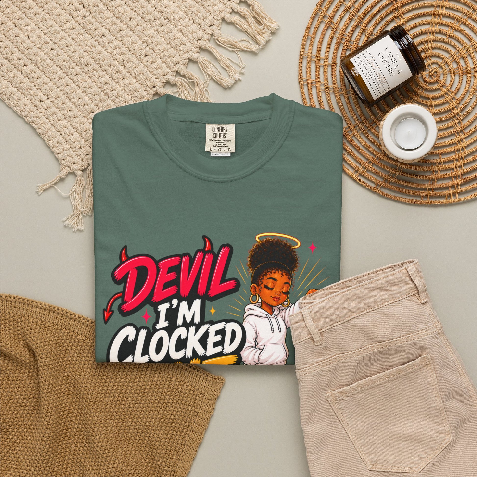 T-Shirt — "Devil I'm Clocked Out for Drama" Graphic Tee - ClaimedbyGodDesigns