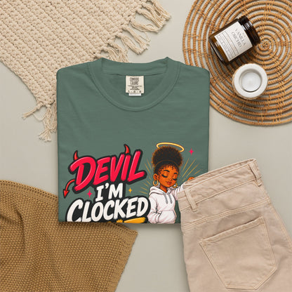 T-Shirt — "Devil I'm Clocked Out for Drama" Graphic Tee - ClaimedbyGodDesigns