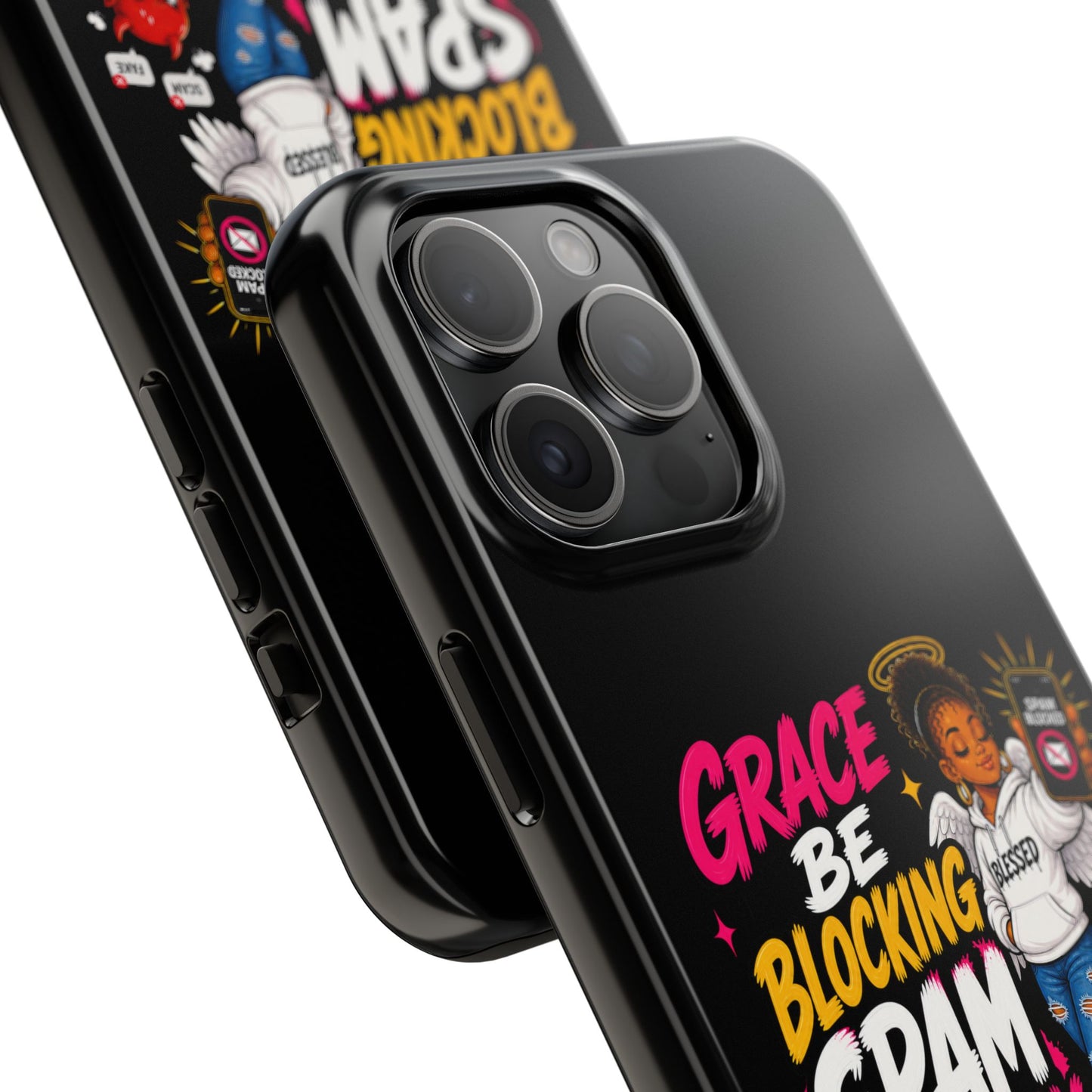 Tough Phone Case — "Grace Be Blocking Spam Energy" Black Protective Phone Cover