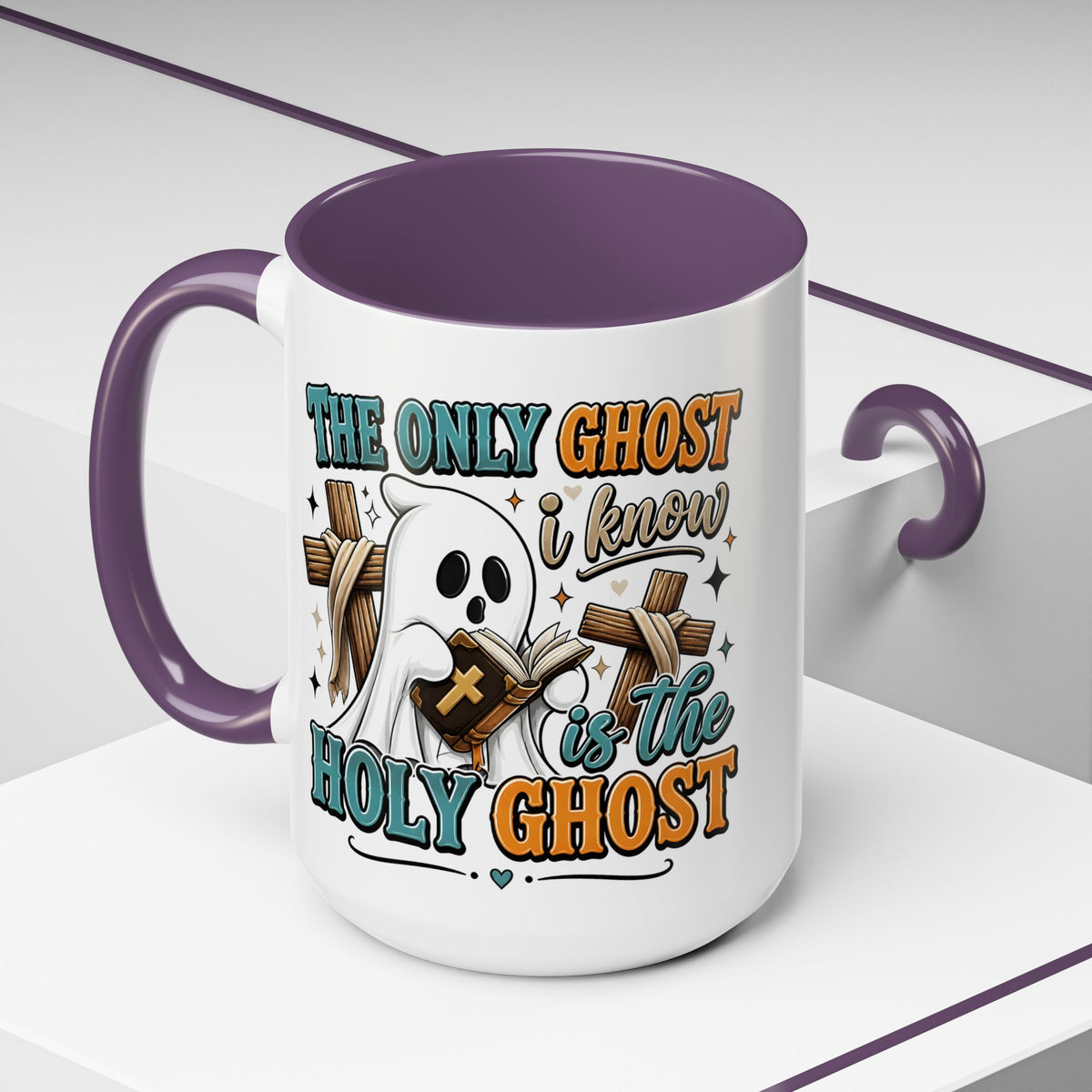 Accent Mug — "The Only Ghost I Know Is the Holy Ghost" Christian Halloween Coffee Cup