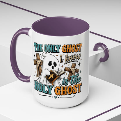 Accent Mug — "The Only Ghost I Know Is the Holy Ghost" Christian Halloween Coffee Cup