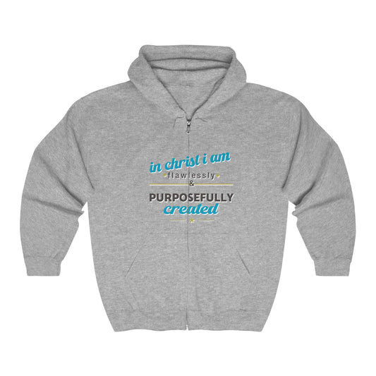 In Christ I Am Flawlessly & Purposefully Created Unisex Heavy Blend Full Zip Hooded Sweatshirt