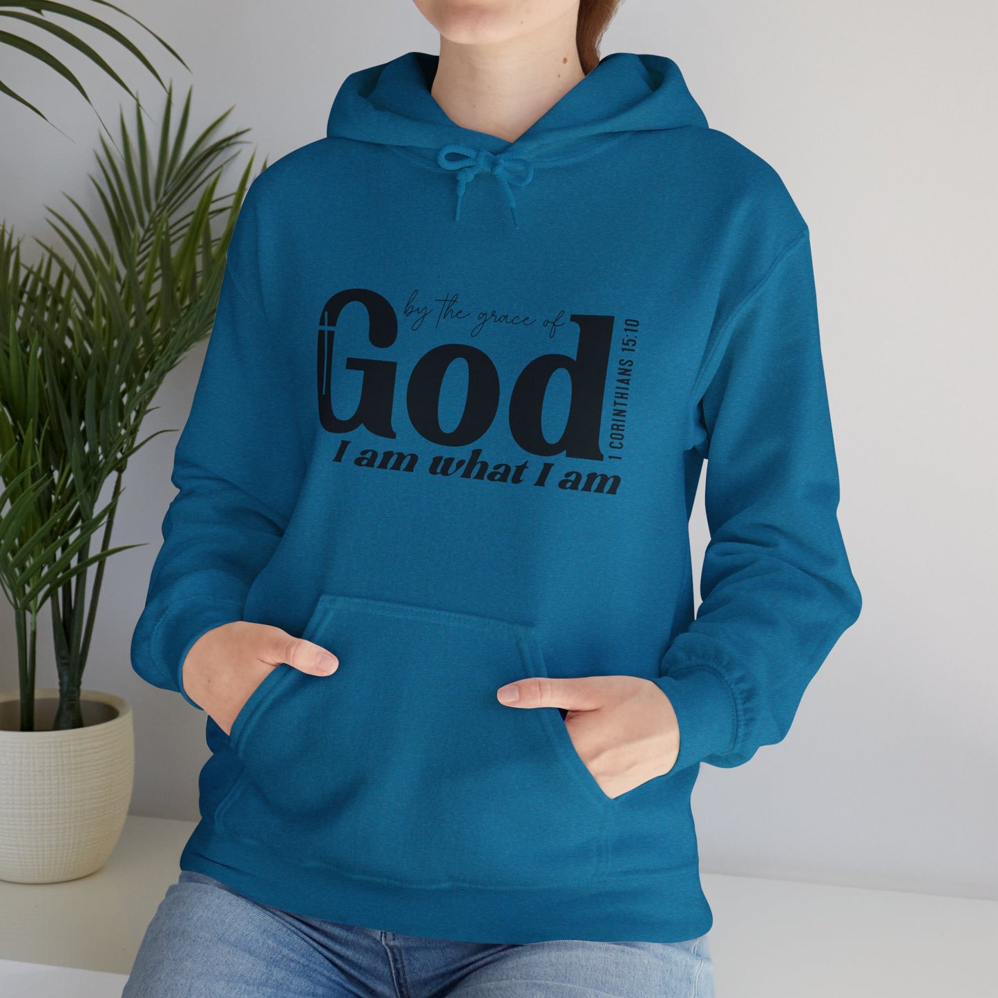 1 Corinthians 15:10 By The Grace Of God I Am What I Am Unisex Christian Pullover Hooded Sweatshirt