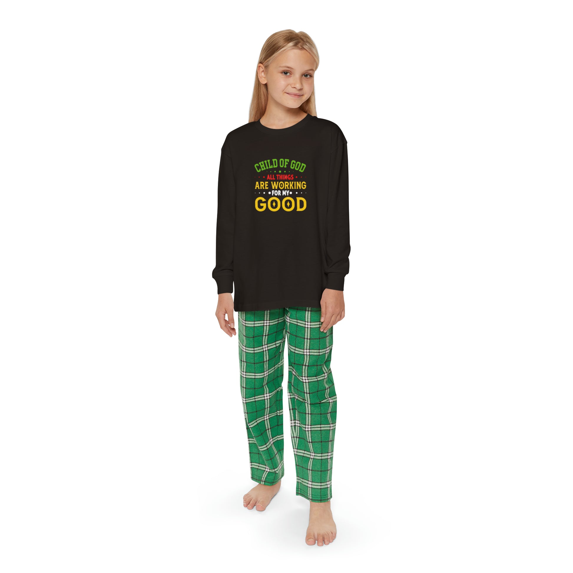 Child Of God All Things Are Working For My Good Youth Christian Long Sleeve Pajama Set Printify