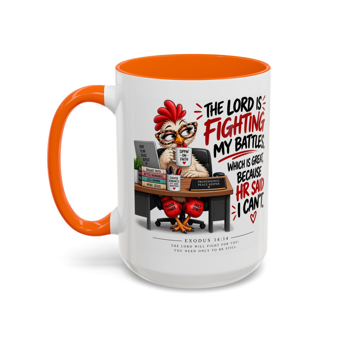 Inspirational Accent Coffee Mug — “The Lord Is Fighting My Battles” Faith Quote (11/15oz)