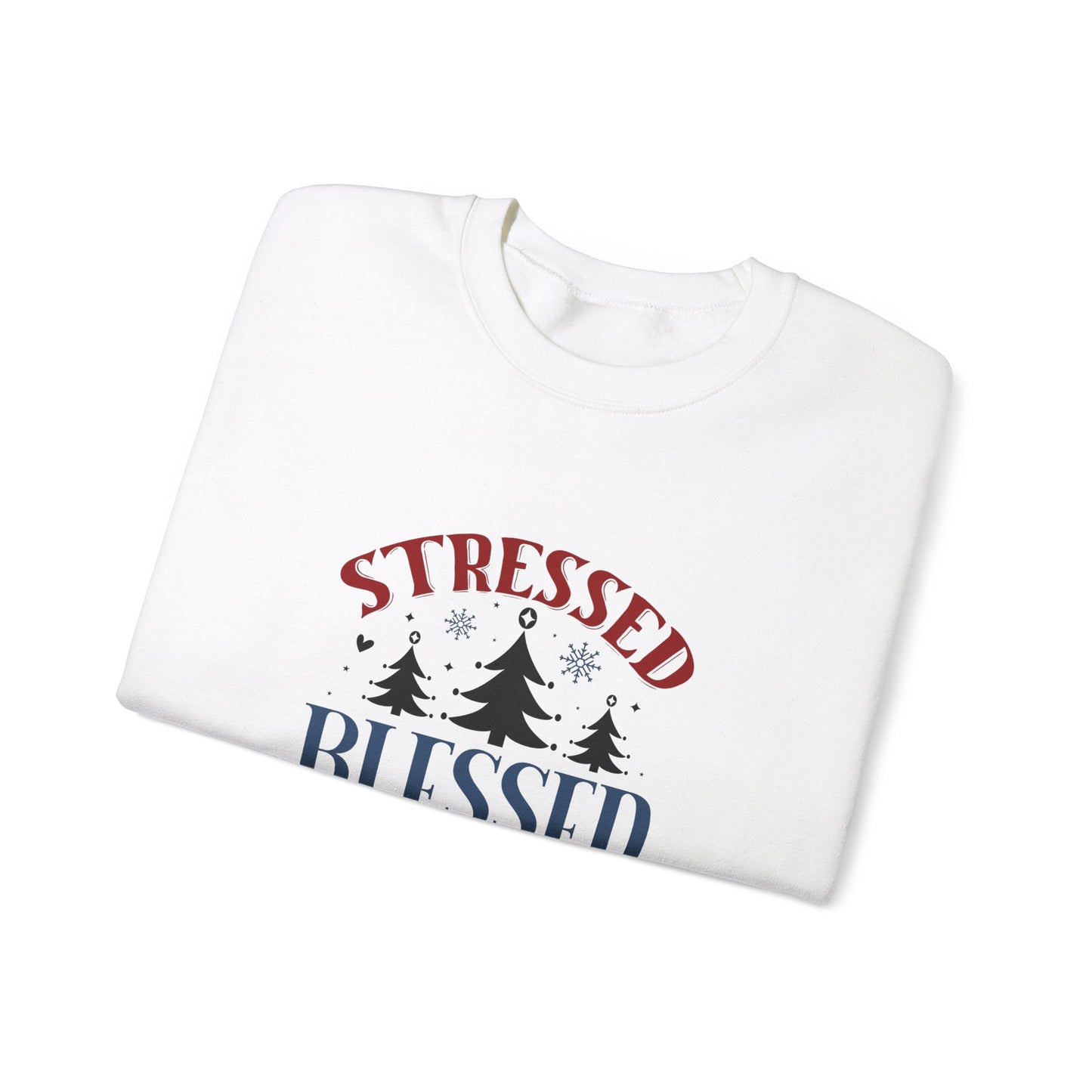 Stressed Blessed Christmas Obsessed Unisex Heavy Blend™ Crewneck Christian Sweatshirt