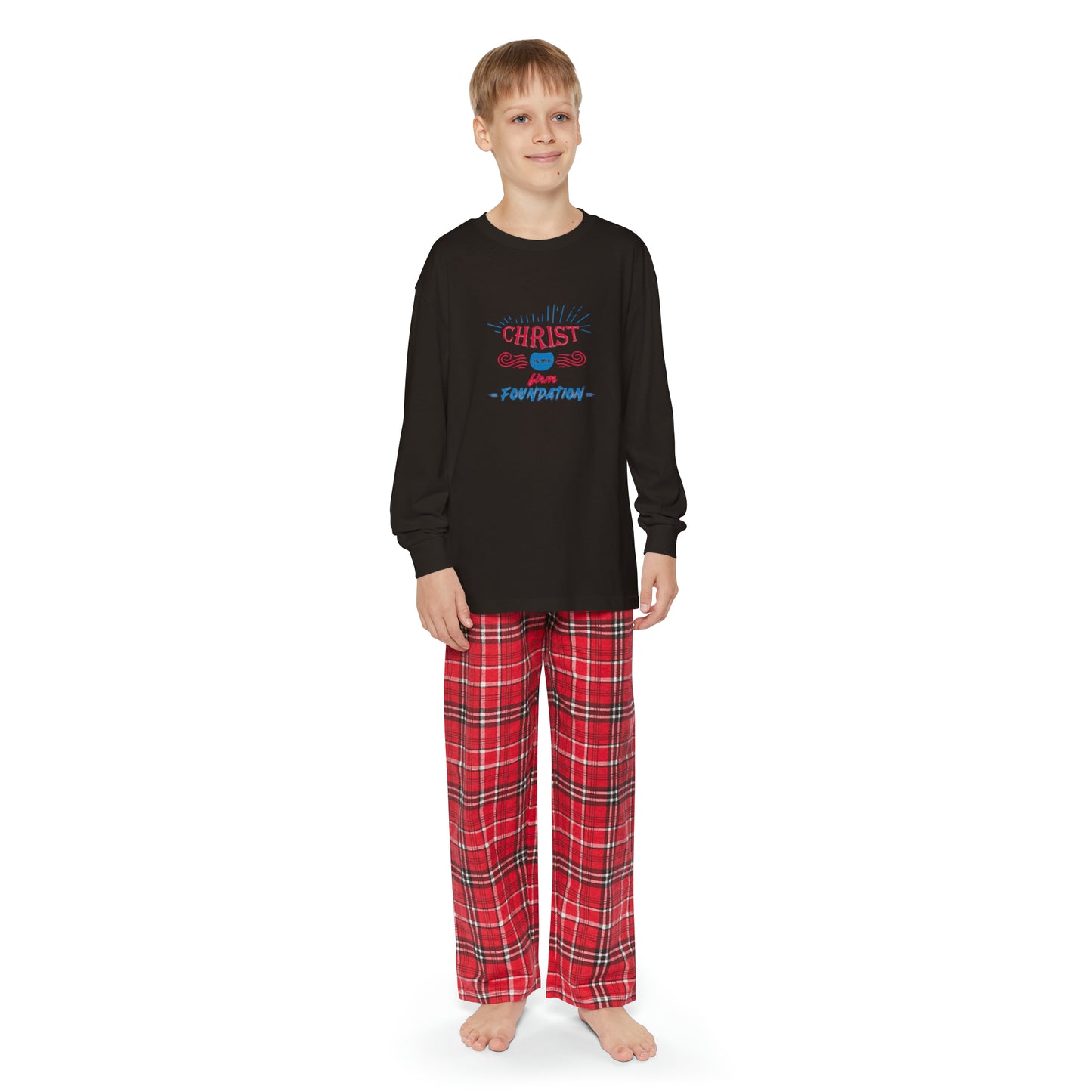 Christ Is My Firm Foundation Youth Christian Long Sleeve Pajama Set Printify