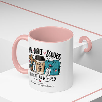 Faith Coffee Scrubs Mug — "Fueled by Him" Christian Nurse Coffee Mug (11oz)