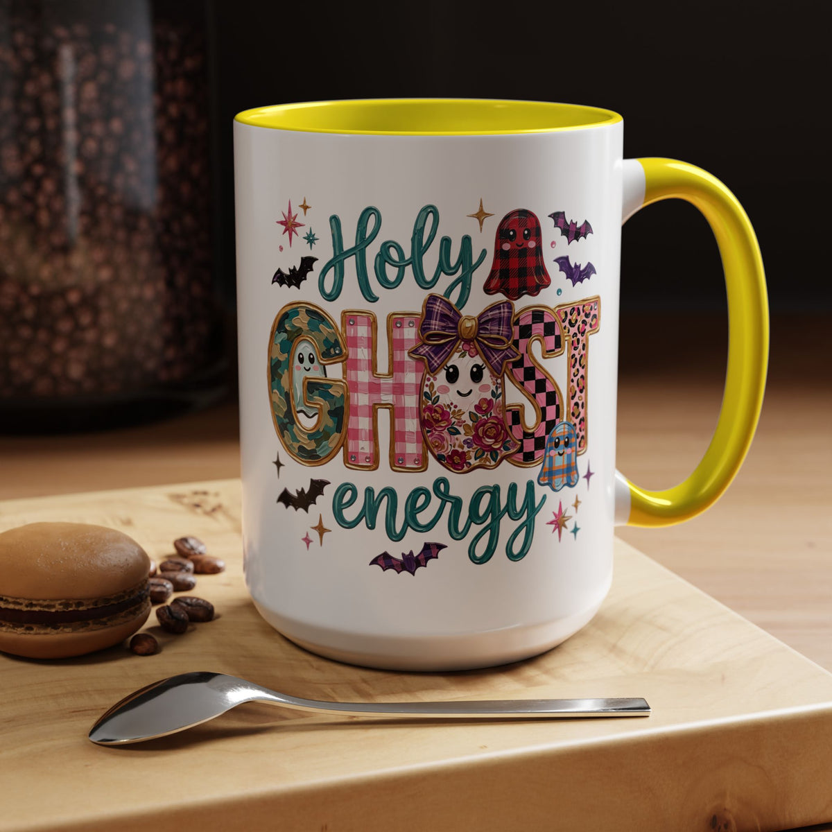 Accent Christian Coffee Mug — "Holy Ghost Energy" Halloween Cute Spooky Ceramic Mug (11/15oz)