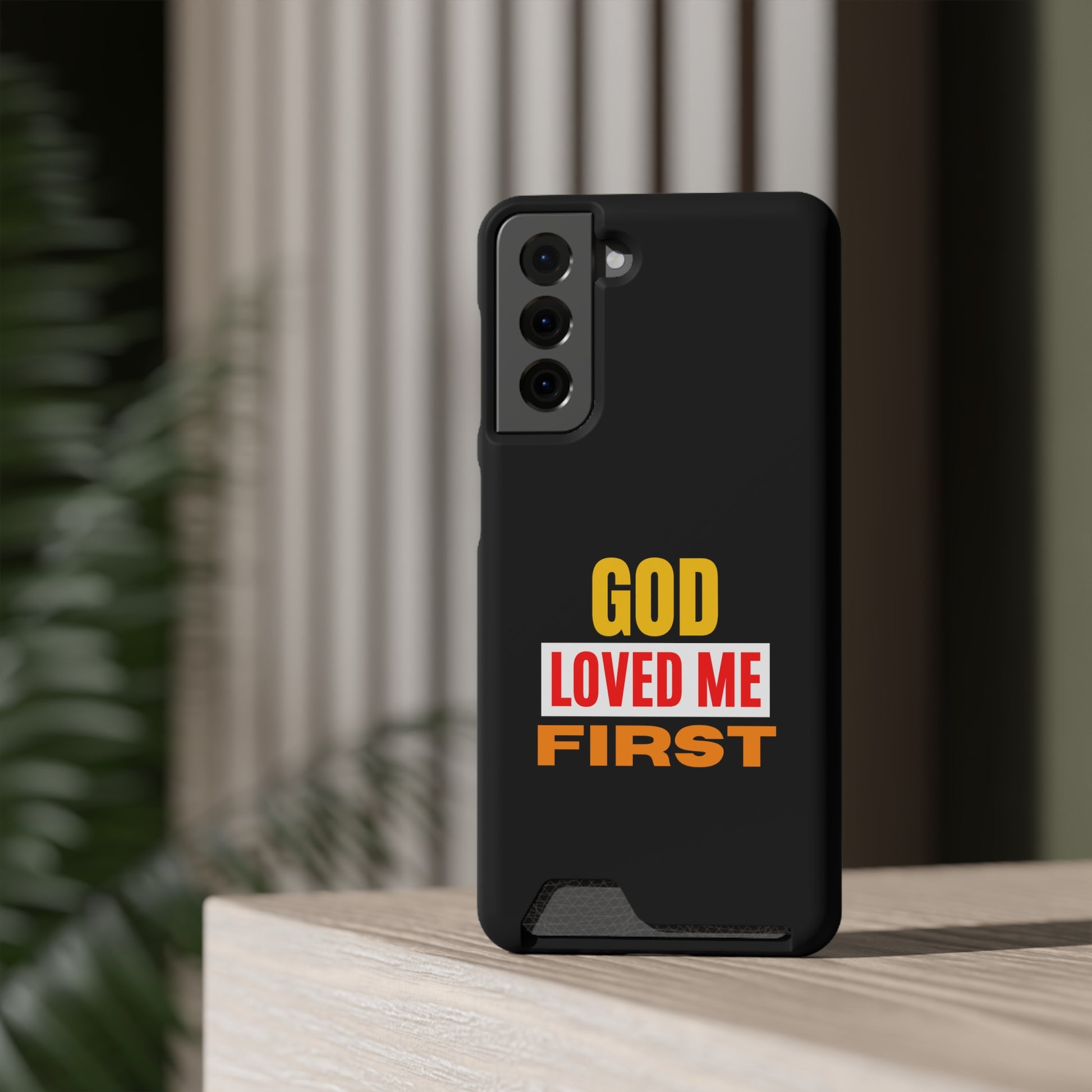 God Love Me First Christian Phone Case With Card Holder Printify