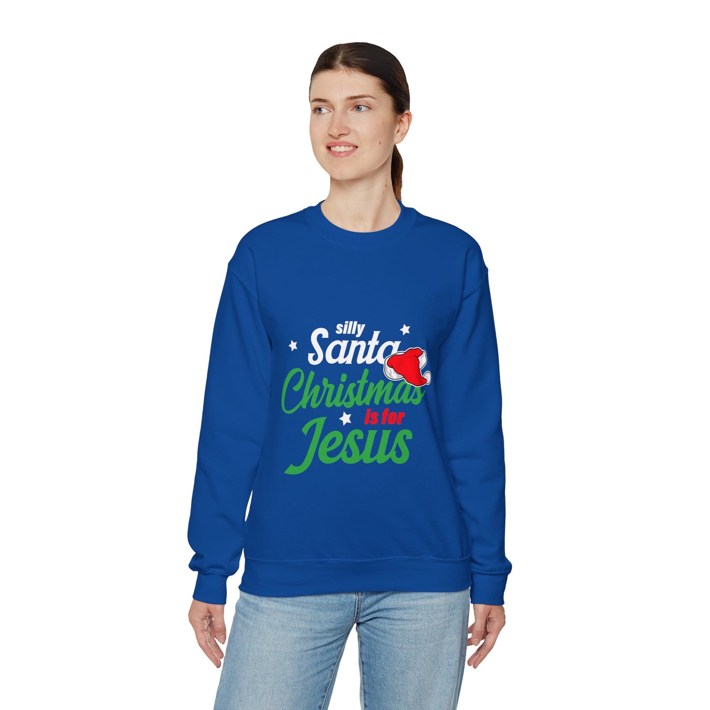 Silly Santa Christmas Is For Jesus (Christmas Themed) Unisex Heavy Blend™ Crewneck Christian Sweatshirt