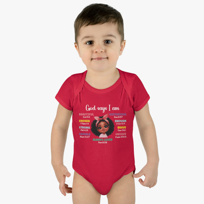 God Says I Am Christian Baby Onesie Printify