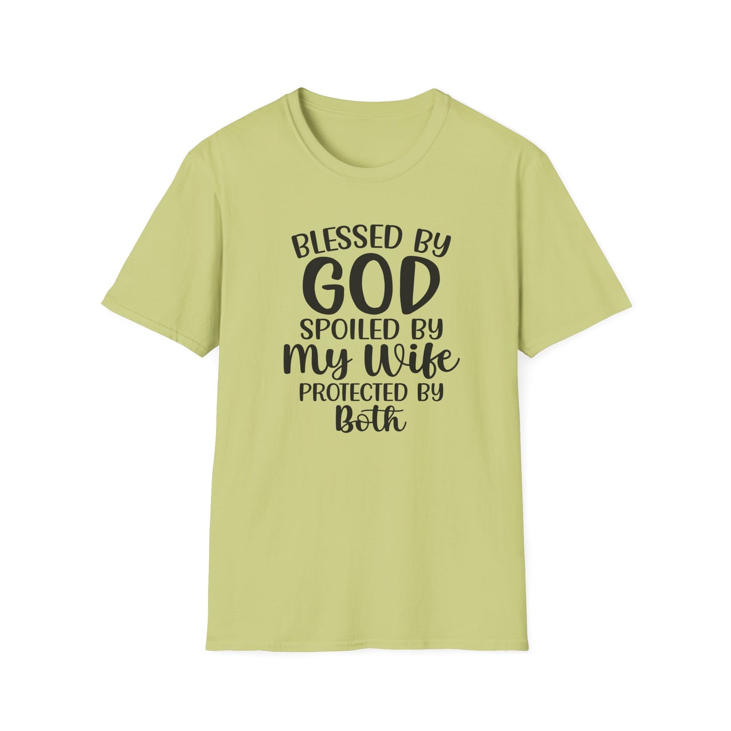 Blessed By God Spoiled By My Wife Protected By Both Men's Christian T-shirt Printify