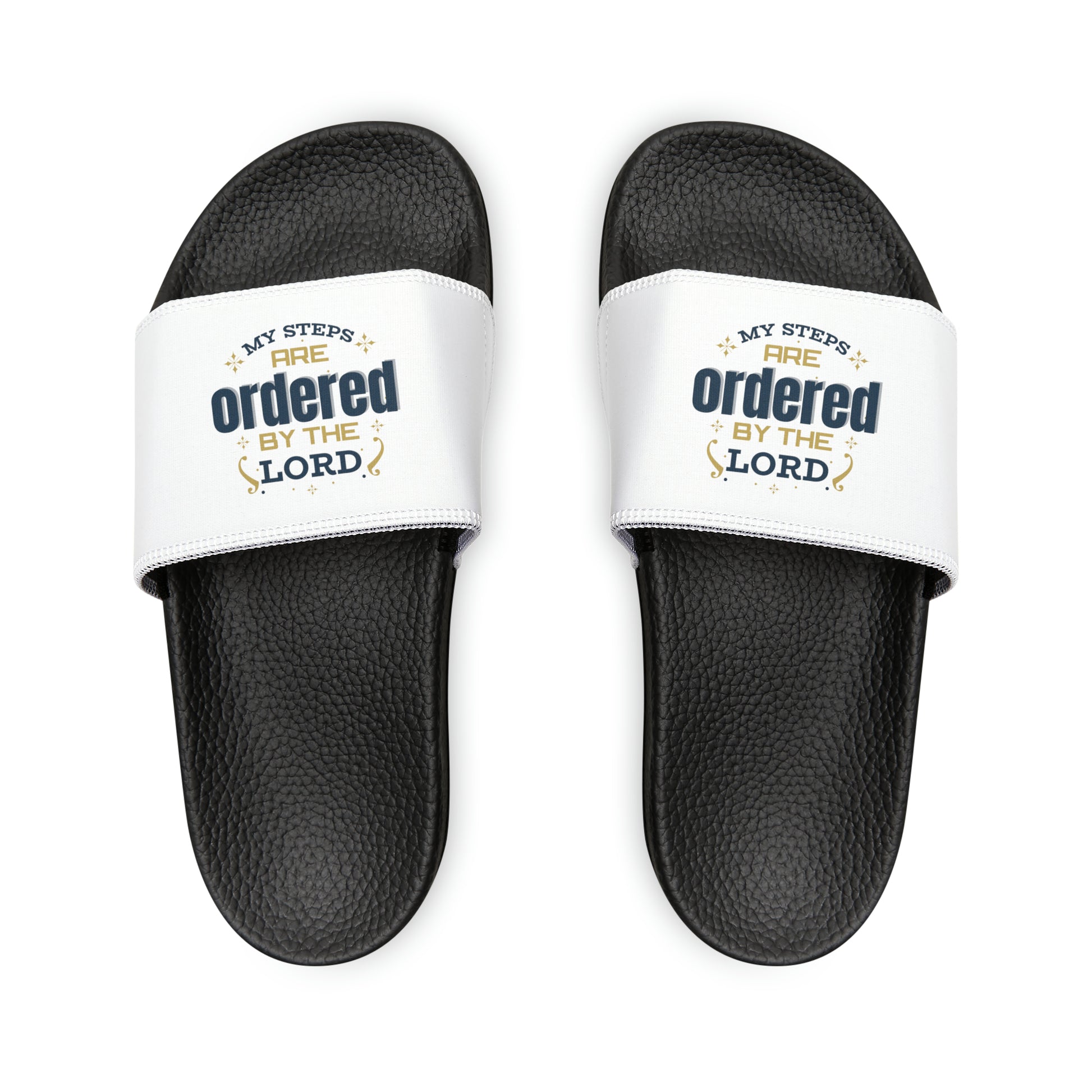 My Steps Are Ordered By The Lord Women's PU Christian Slide Sandals Printify