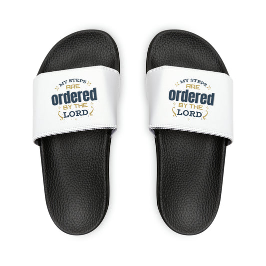 My Steps Are Ordered By The Lord Women's PU Christian Slide Sandals Printify