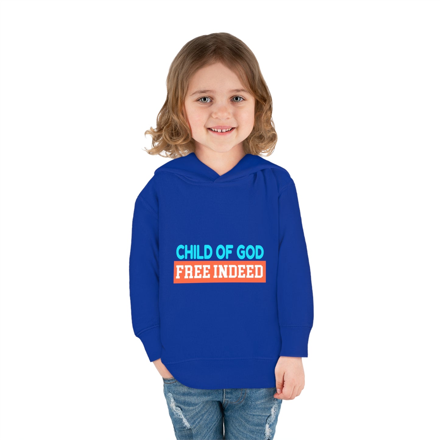 Child Of God Free Indeed Christian Toddler Pullover Fleece Hoodie Printify