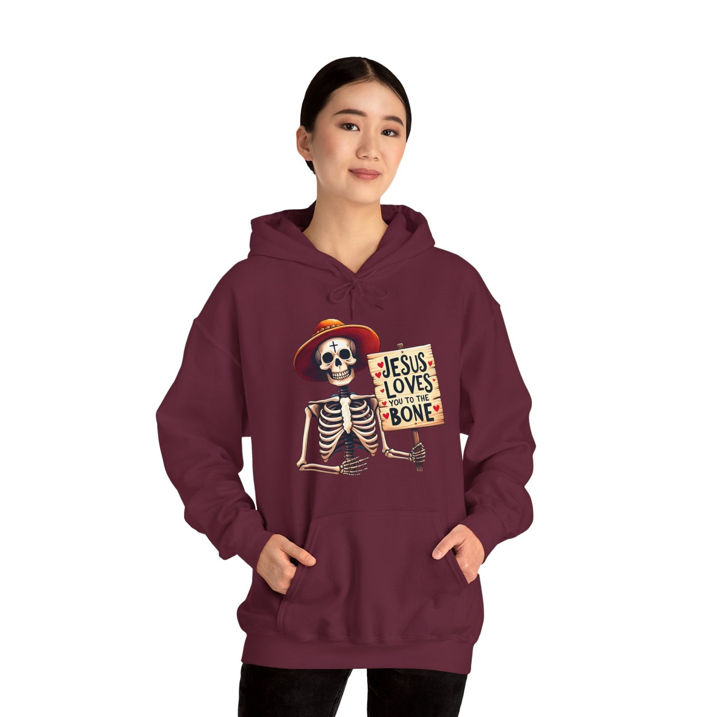 Jesus Loves You To The Bone (Halloween Themed) Unisex Christian Hooded Pullover Sweatshirt