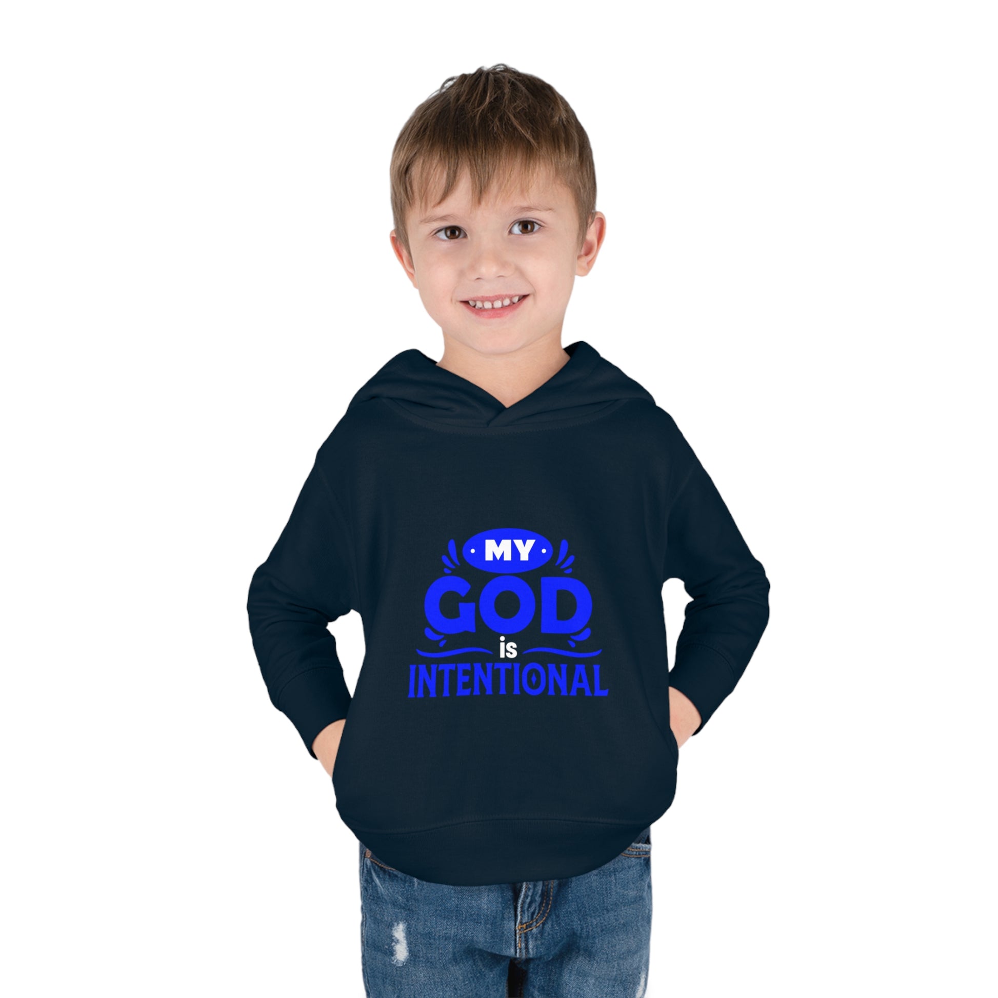 My God Is Intentional Toddler Pullover Fleece Hoodie Printify