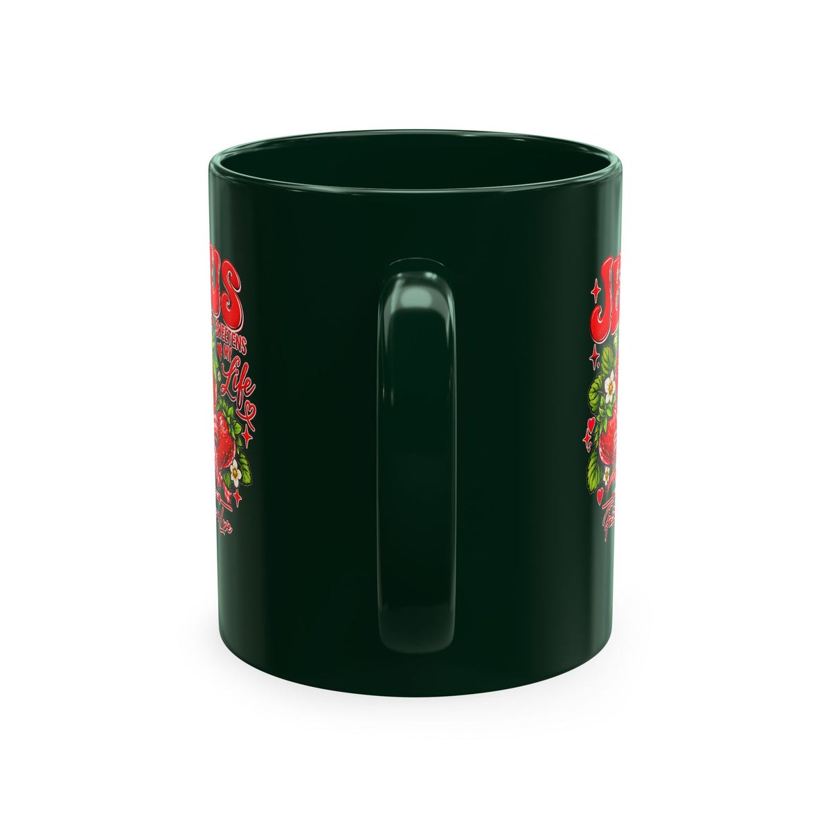 Ceramic Mug — "Jesus Sweetens My Life" Strawberry Faith Coffee Cup