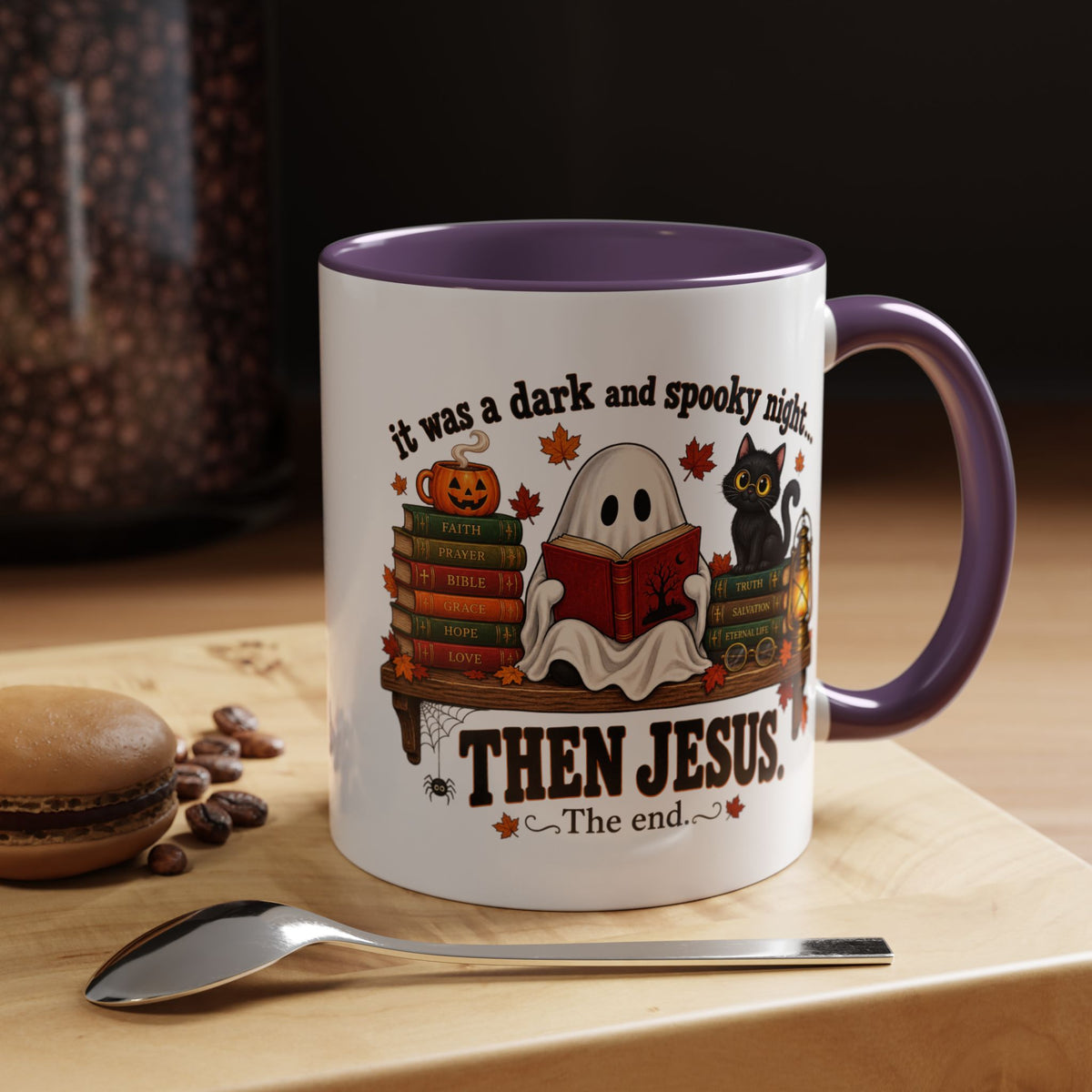 Halloween Christian Coffee Mug — “It Was a Dark and Spooky Night… Then Jesus” Accent Mug
