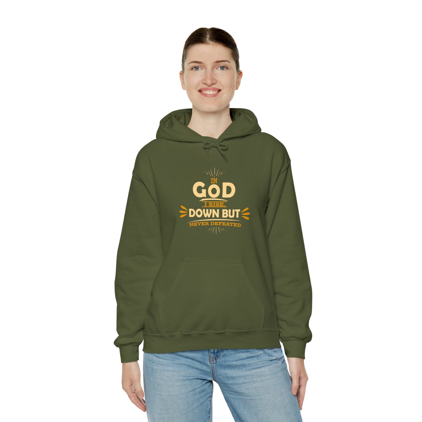 In God I Rise Down But Never Defeated Unisex Hooded Sweatshirt