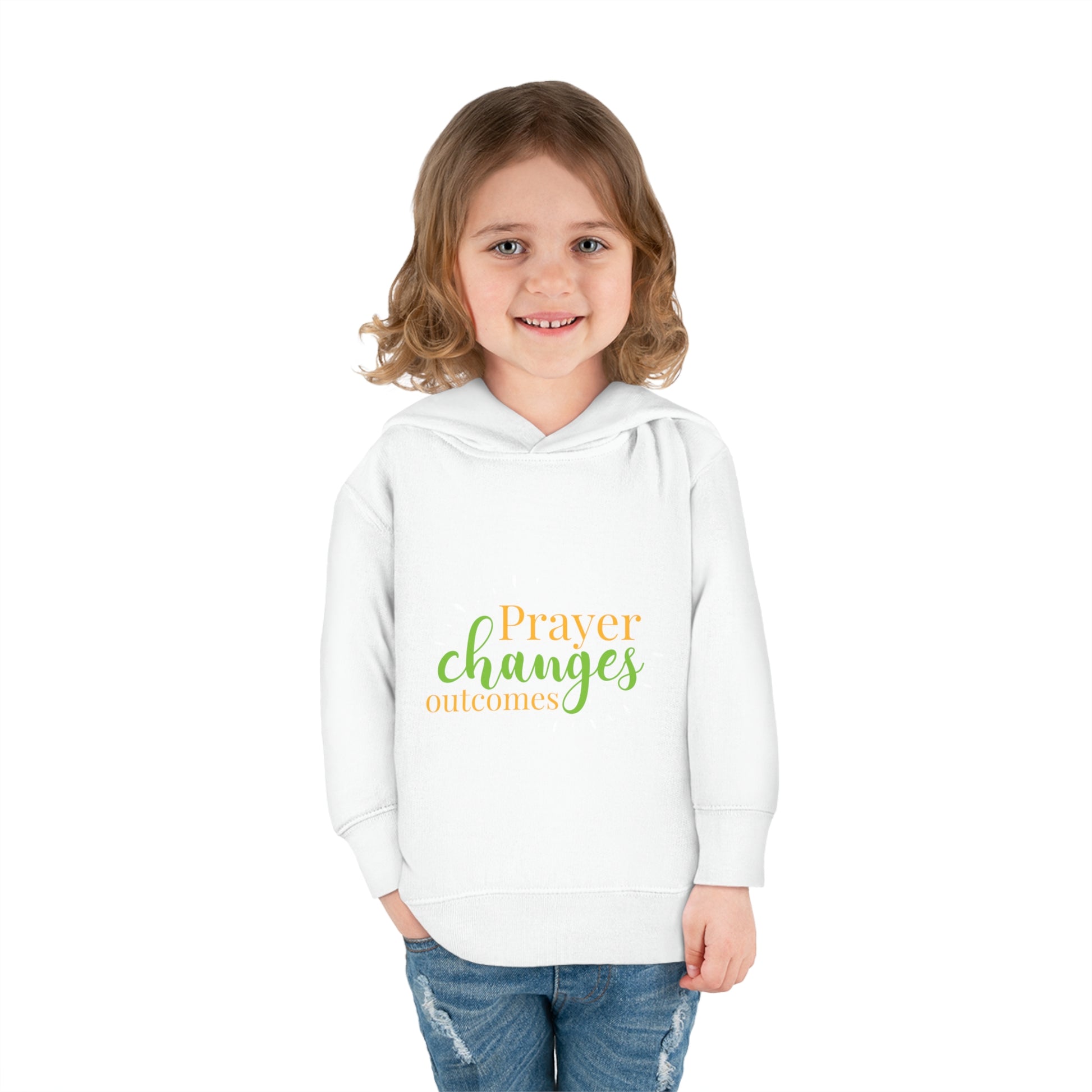 Prayer Changes Outcomes Toddler Christian Pullover Fleece Hoodie Printify