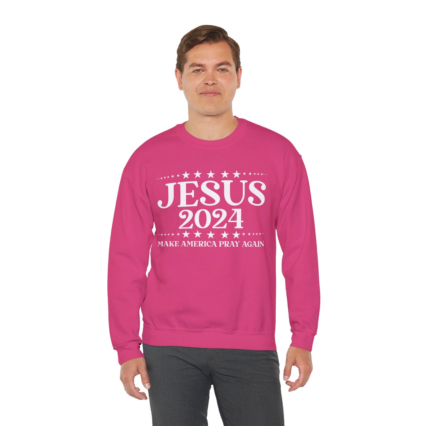 Jesus 2024 Make America Pray Again   Unisex Heavy Blend™ Crewneck Christian Sweatshirt