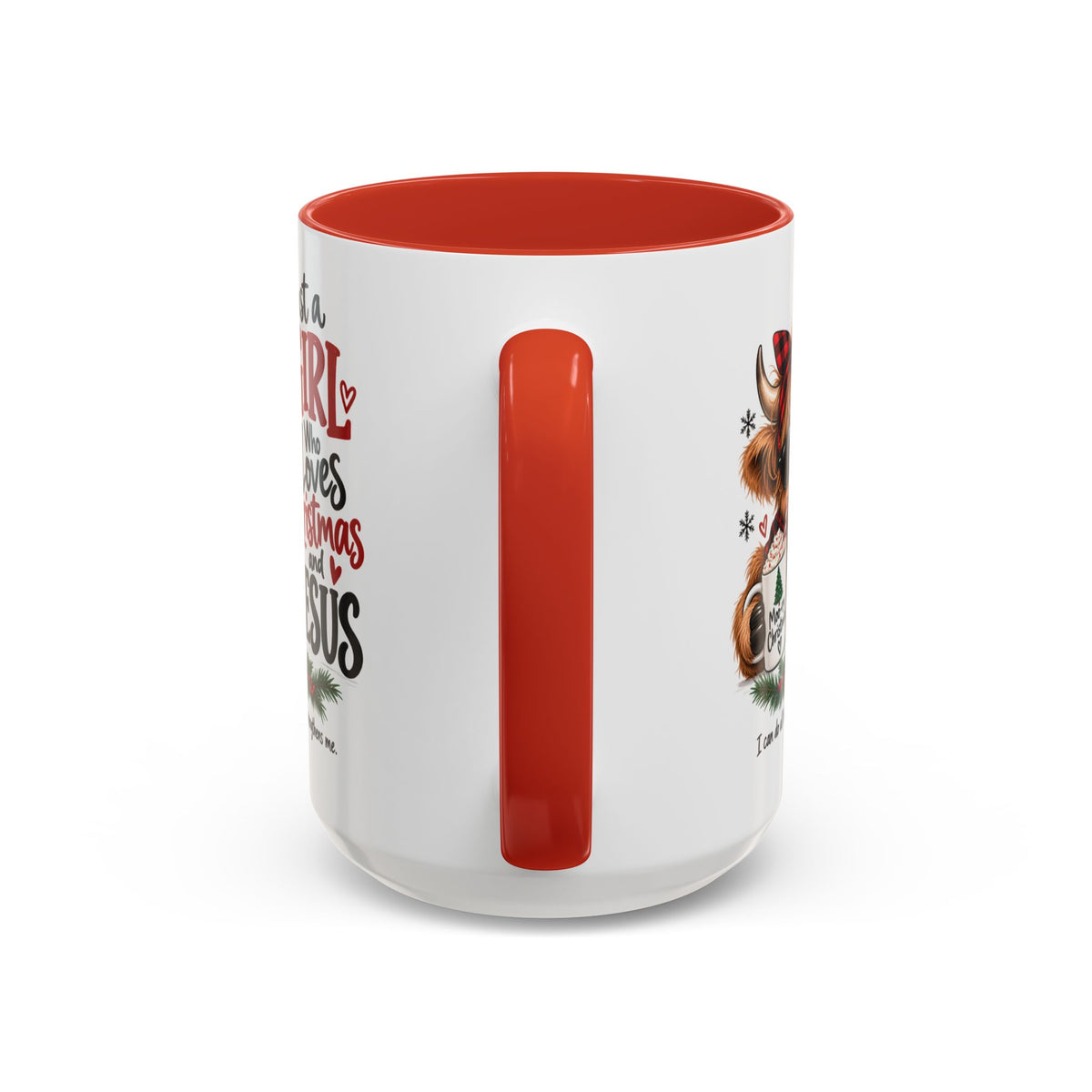 Just a Girl Who Loves Christmas and Jesus Highland Cow Coffee Mug