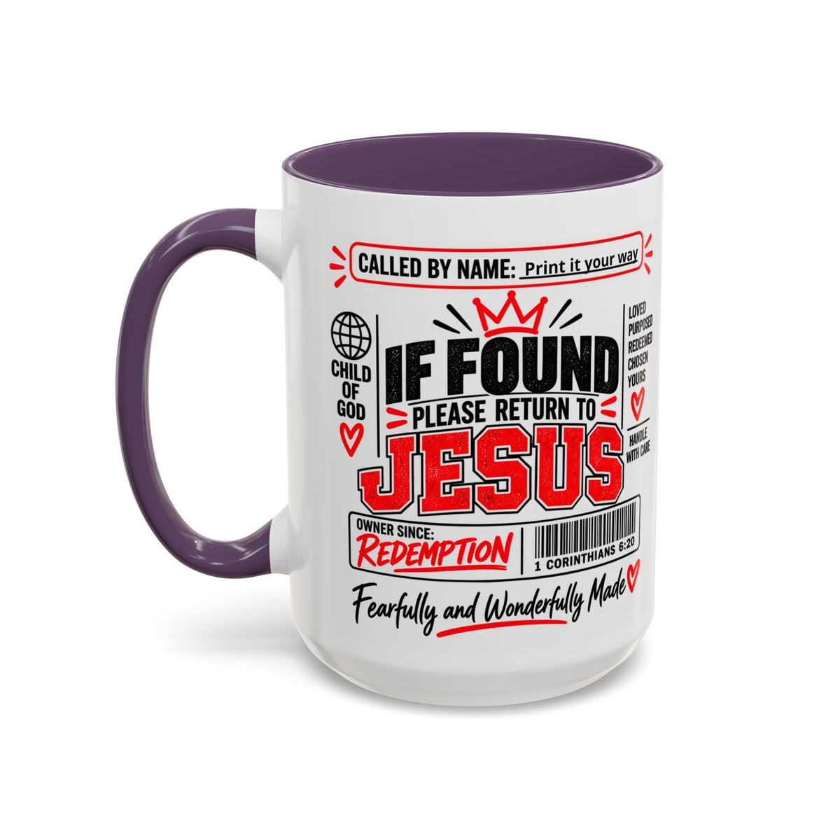 If Found, Return to Jesus Personalized Christian Coffee Mug — Called by Name Accent Mug (15oz)