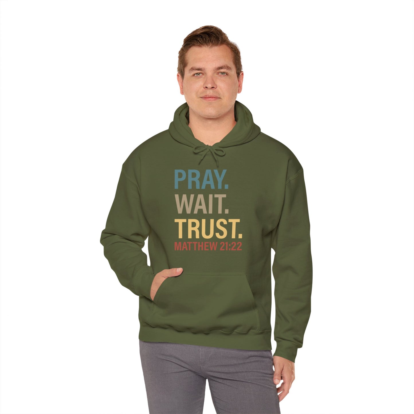 Pray Wait Trust Because Adulting Is Hard Without Jesus Unisex Christian Hooded Pullover Sweatshirt