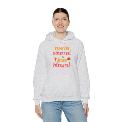 Pumpkin Obsessed And Blessed by Him Halloween Unisex Christian Pullover Hooded Sweatshirt