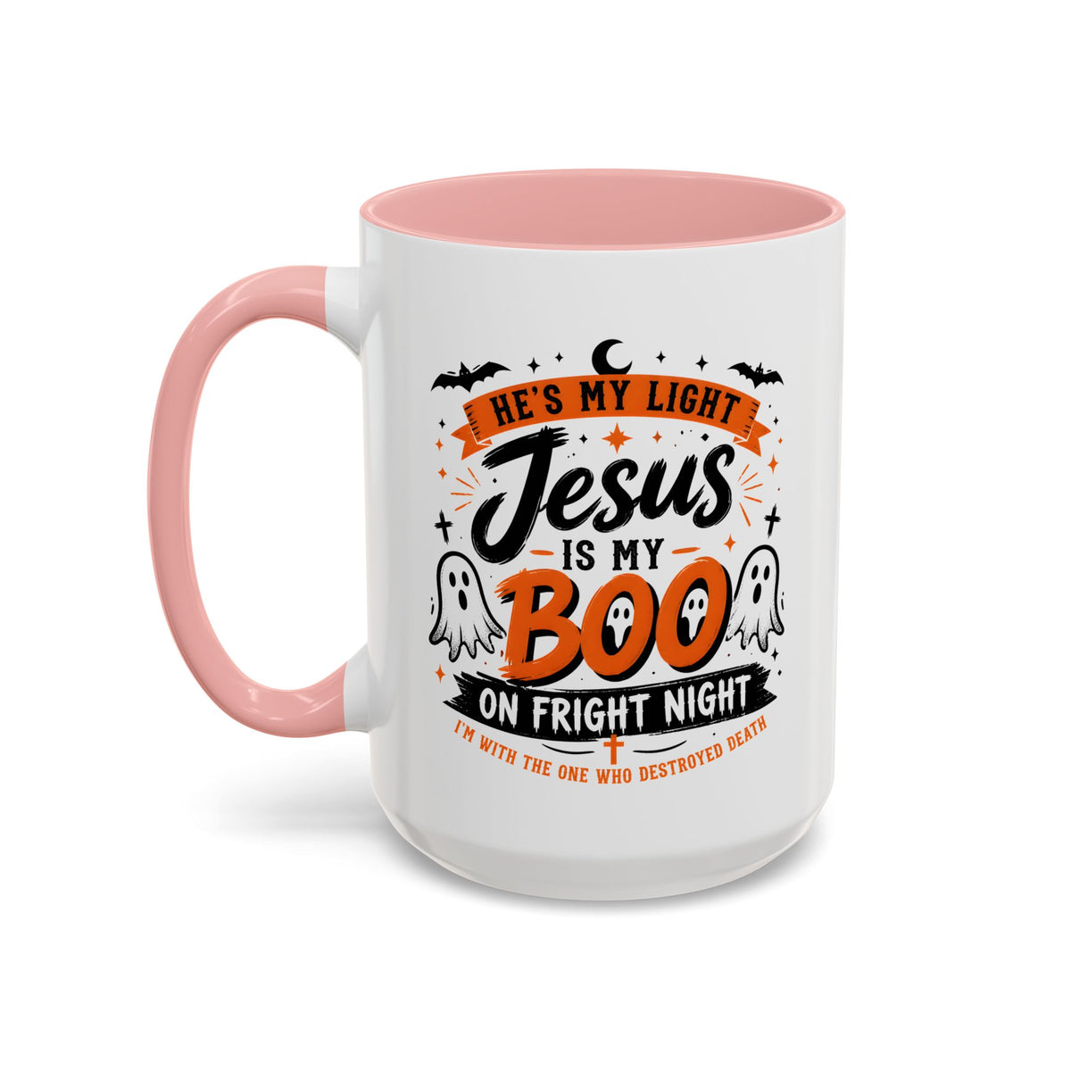 Christian Coffee Mug — "He's My Light, Jesus Is My Boo" Halloween Accent Mug