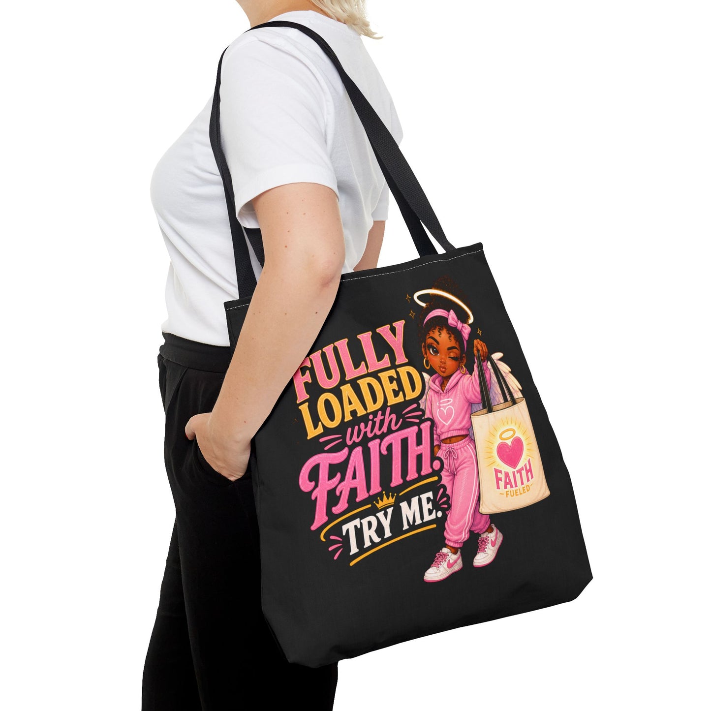 Faith Tote Bag — "Fully Loaded with Faith" Inspirational Christian Shopper