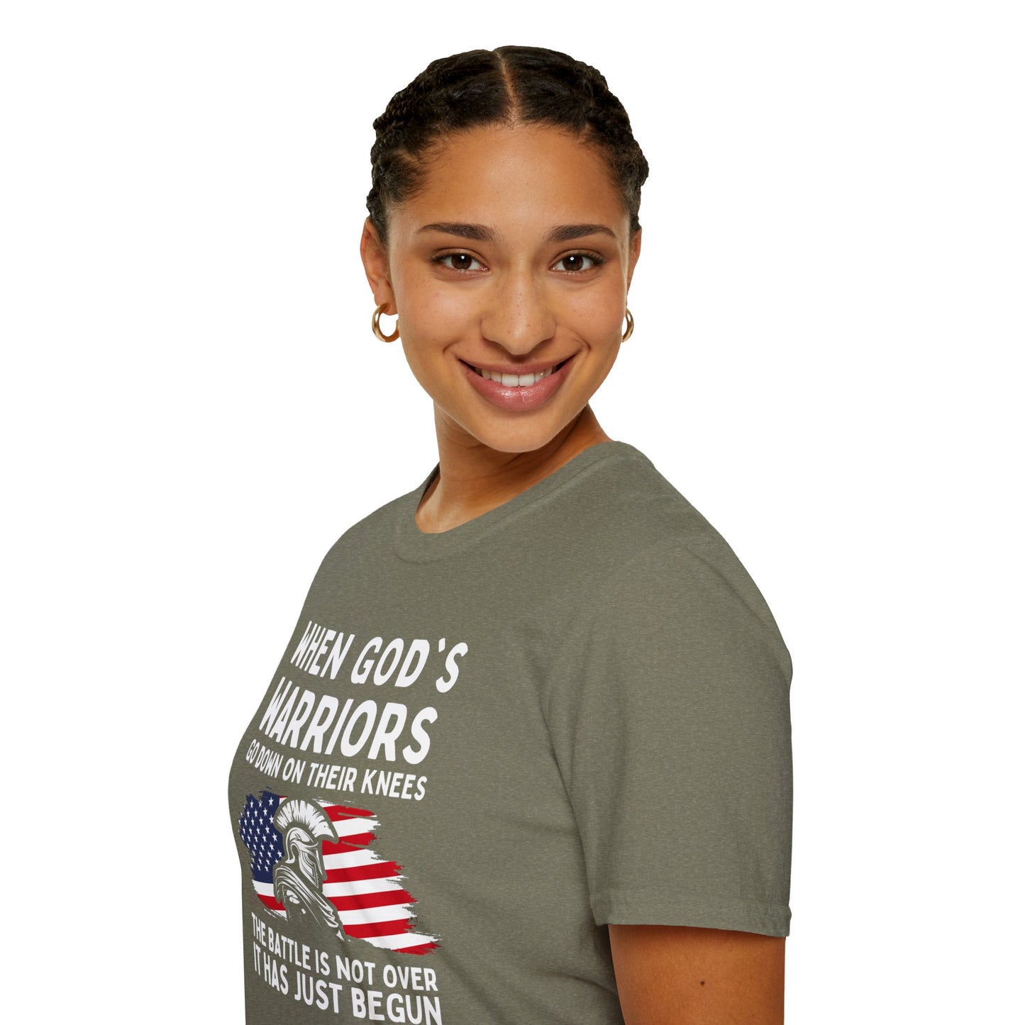 When God's Warriors Go Down On Their Knees The Battle Is Not Over Patriotic American Flag Christian Unisex T-shirt